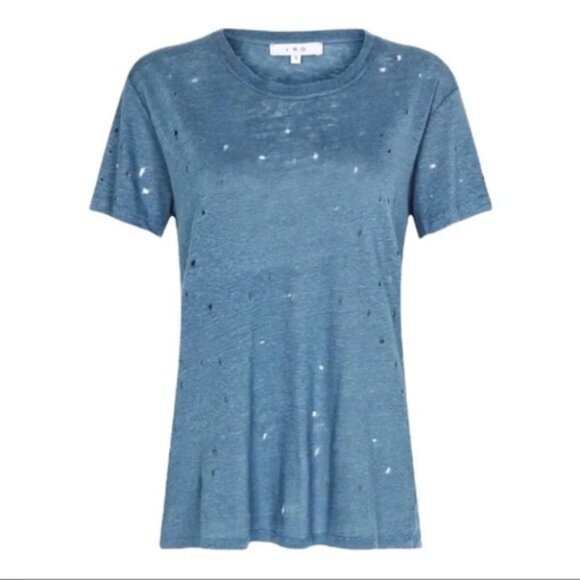 IRO Clay Distressed Tee T-Shirt Blue Grey short sleeve crew neck Size XS - Picture 8 of 13